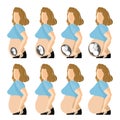 Flat illustration. Four stages development of embrio into woman with transperent and not belly Royalty Free Stock Photo