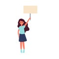 Girl with a poster vector illustration. Activist. Poster template.