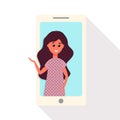 Girl from smartphone speaks by video communication vector illustration.