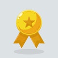 Flat illustration gold medal with star, the winner medal gold Royalty Free Stock Photo