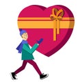 Flat illustration with guy buying heart-shaped gift box