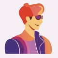 Flat illustration of a guy smiling in profile. Red-haired man in sunglasses vector illustration Royalty Free Stock Photo