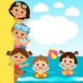 Flat Illustration Happy Children Vector Banner With Space For Text. Hello Summer. Royalty Free Stock Photo