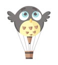 Flat illustration of hot air-balloon. Owl bird cartoon flying entertainment festival balloon outdoor. Travel, sky