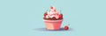 Flat illustration of ice cream with strawberries in a cup on a blue background Royalty Free Stock Photo