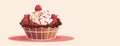 Flat illustration of ice cream with strawberries in a cup on a pastel background Royalty Free Stock Photo