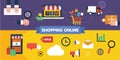 Flat illustration icon design set of shopping online concepts, user flow of purchase and payment