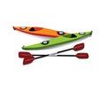 Flat illustration of kayaks with oars on shore