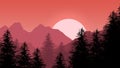 Flat illustration Mountain with trees sunset landscape Royalty Free Stock Photo