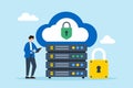 Flat illustration of network administrator securing cloud data storage with encrypted lock symbols Royalty Free Stock Photo