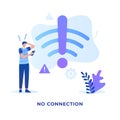 Flat illustration not connected signal wifi concept Royalty Free Stock Photo