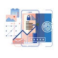 Flat illustration, online safety, computer and data protection, secure connection