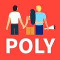 Flat illustration of partners polyamorous love. Open romantic and sexual relationships. Relationship loving people. Polyamory