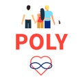 Flat illustration of partners polyamorous love. Open romantic and sexual relationships. Relationship loving people. Symbols of Royalty Free Stock Photo