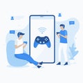 Flat illustration of playing mobile video games