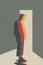 Flat illustration poster, Shadow and Self: a man stands at the edge of light, facing layers of his identity Royalty Free Stock Photo