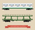 The flat illustration railcars