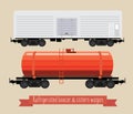 The flat illustration railcars