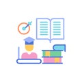 Flat illustration representing student studying books on a White Backround Royalty Free Stock Photo
