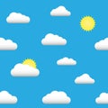 Flat illustration seamless pattern of the sun, clouds