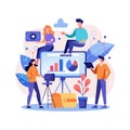 Team Collaboration and Data Analysis Presentation: Flat Illustration with People, Screen, and Visual Aids Royalty Free Stock Photo