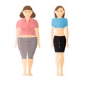 Flat illustration. Slender and fat girls near on white