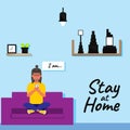 Flat illustration stay at home with women character