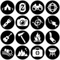 Set of simple icons on a theme summer camping, travel, vector, design, collection, flat, sign, symbol,element, object, Royalty Free Stock Photo