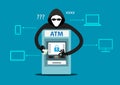 Flat illustration thief steals money from ATM,