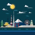 Flat illustration of Tokyo city in Japan.Japan landmarks