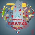 Flat illustration travel_2_to Europe France, symbols and attract