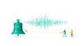 Bell Ringing with Sound Wave and People Pulling Rope - Concept of Noise, Music, Call to Action, Communication Royalty Free Stock Photo
