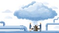 Cloud Computing Piped Water System with Workers Royalty Free Stock Photo