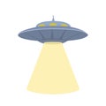 Flat illustration of a UFO with a stealing beam. Flying saucer. Unknown flying object. Vector colorful object Royalty Free Stock Photo