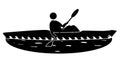 flat illustration using one color, the object is a person using a kayak on a lake or river
