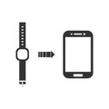 A flat illustration vector with arrow of smartwatch connecting and syncing data with smartphone via Bluetooth