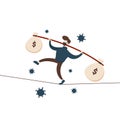 Flat illustration vector graphic cartoon character of businessman bring money walking on the rope.