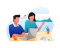 Illustration vector graphic of Man and Woman working together communicate to work on the project business Royalty Free Stock Photo