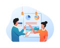 Flat Illustration vector of Man and Woman working together communicate to work on the project business Royalty Free Stock Photo