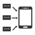 A flat illustration vector graphic of sending email, reply text and received by smartphone with arrow