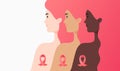 Flat illustration - women of different cultures together against cancer concept. Portrait of three different women and cancer