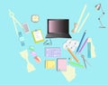 Flat illustration workspace infographic icon set