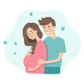 Flat illustration about young couple expacting a child birth. Young pregnant woman with her man, two happy parents. A Royalty Free Stock Photo