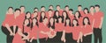 Flat illustration of young people, friends, classmates, students, colleagues, family posing for group photo
