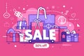 Flat illustrator, Sale 50 Off For Love Sale Banner Valentine Festival. Generative AI