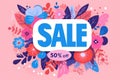 Flat illustrator, Sale 50 Off For Love Sale Banner Valentine Festival. Generative AI