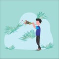 flat ilustration boy blowing trumpet Royalty Free Stock Photo