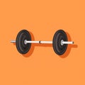 Flat image of barbell on orange background. Simple vector image of a barbell. Digital illustration.