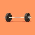 Flat image of barbell on orange background. Simple vector image of a barbell. Digital illustration.