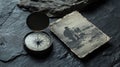 War remembrance postcard featuring broken compass and faded photo